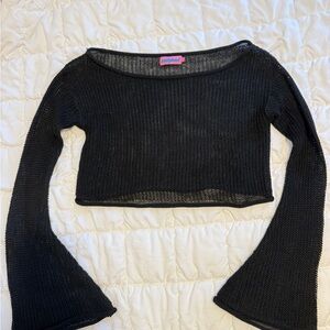 Black Edikted Knit Bell Sleeve Crop Top